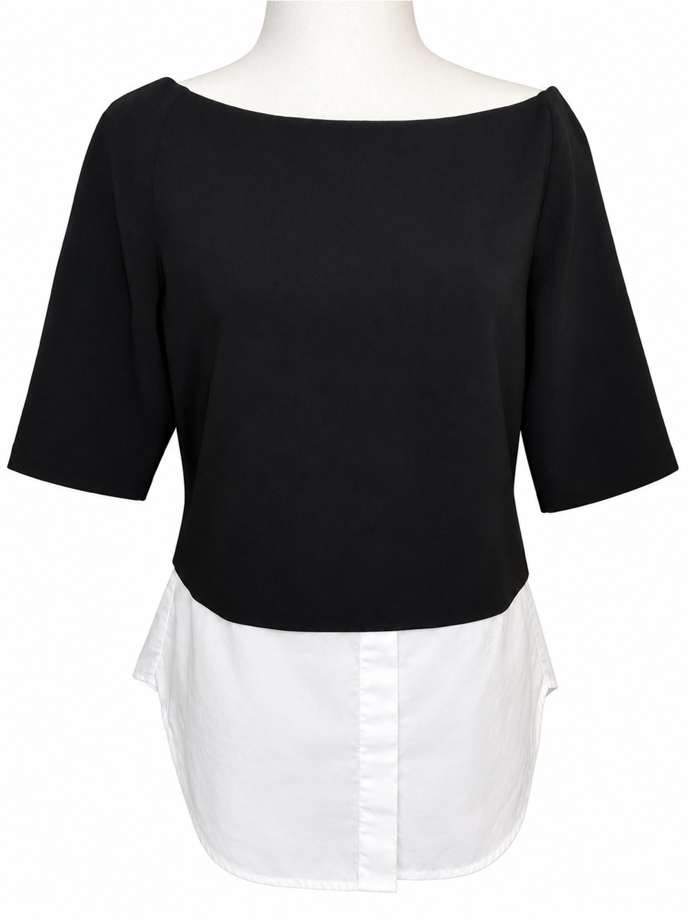 Theory Black White Mixed Media Layered Shirttail Top Size L